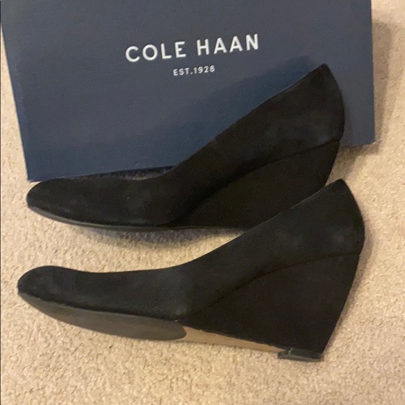Cole Haan Lainey Black Suede Wedges - Picture 2 of 6